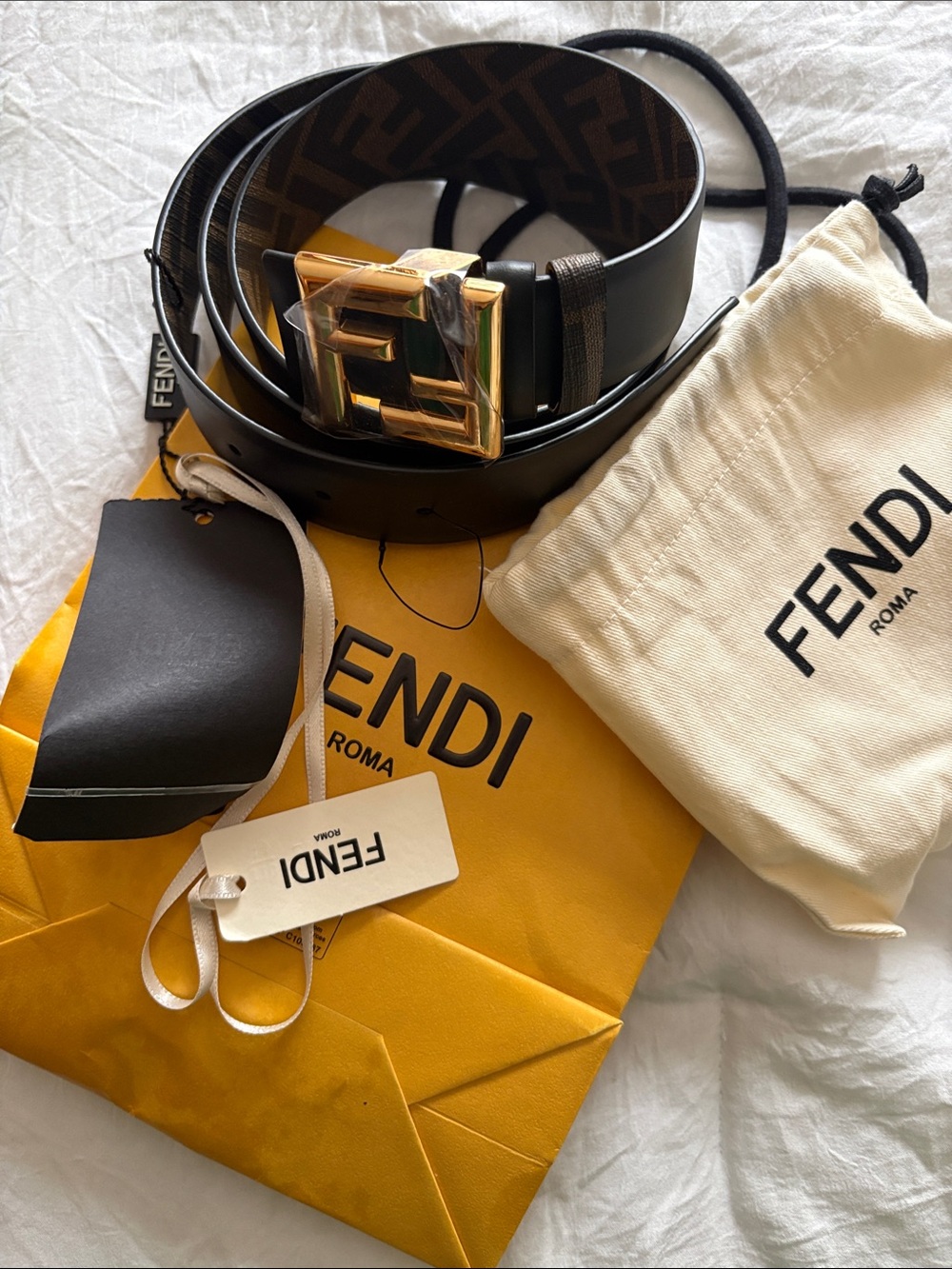 Fendi Black/Brown Reversible Leather Belt with Gold FF Buckle